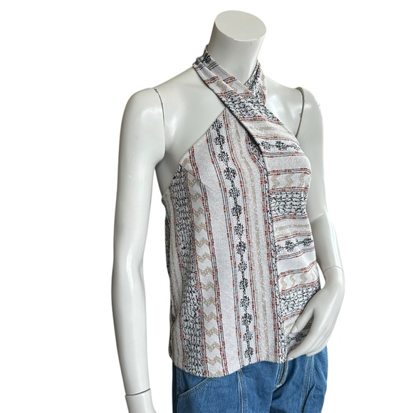 Anthropologie Leanne Jacquard Cream Multicolor Cross Front Halter Top Size XS - Picture 3 of 10